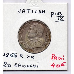 Vatican Pius ou Pie IX 20 Baiocchi 1865 an XX TTB+, KM 1360a pièce de monnaie