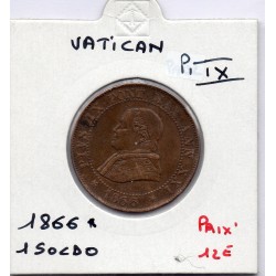 Vatican Pius ou Pie IX 1 Soldo 1866 petit buste TTB, KM 1372.1 pièce de monnaie