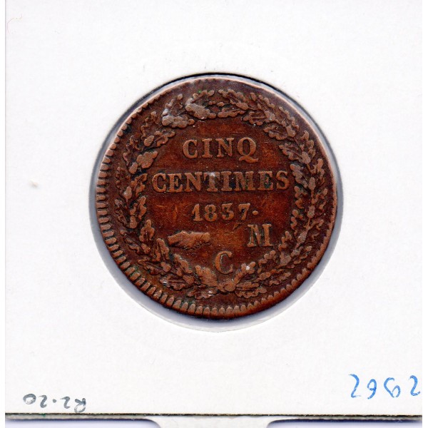Monaco Honore V 5 centimes 1837 MC TTB, Gad 102 pièce de monnaie