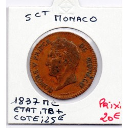 Monaco Honore V 5 centimes 1837 MC TB+, Gad 102 pièce de monnaie