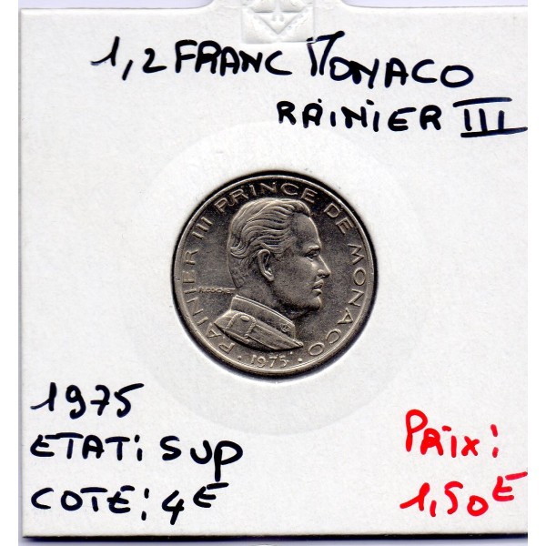 Monaco Rainier III 1/2 Franc 1975 Sup, Gad 149 pièce de monnaie