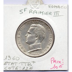 Monaco Rainier III 5 Francs 1960 TTB+, Gad 152 pièce de monnaie