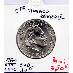 Monaco Rainier III 5 Francs 1974 Sup, Gad 153 pièce de monnaie