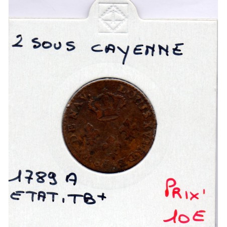 Guyane, Cayenne 2 sous 1789 A TB+, Lec 20 pièce de monnaie