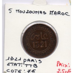 Maroc 5 Mouzounas 1321 AH -1903 Paris TTB, Lec 62 pièce de monnaie