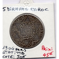 Maroc 5 Dirhams 1321 AH - 1903 Paris TTB, Lec 175 pièce de monnaie