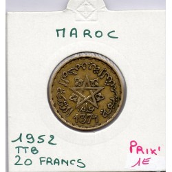 Maroc 20 francs 1371 AH -1952 TTB+, Lec 277 pièce de monnaie