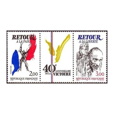 Timbre France Yvert No 2369A  Anniversaire de la victoire, Triptyque Retour à la Paix/Liberté