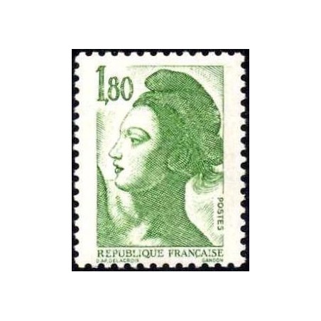 Timbre France Yvert No 2375 Type liberté de Delacroix, 1.80fr vert