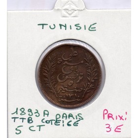 Tunisie, 5 Centimes 1893 TTB, Lec 73 pièce de monnaie