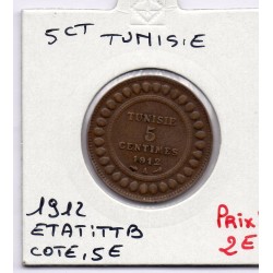 Tunisie, 5 Centimes 1912 TTB, Lec 78 pièce de monnaie