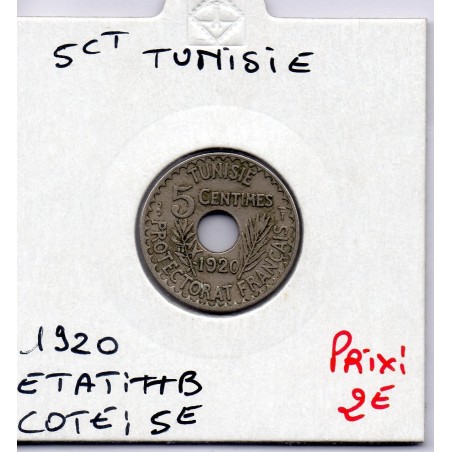 Tunisie, 5 Centimes 1920 - 1338 AH TTB, Lec 85 pièce de monnaie