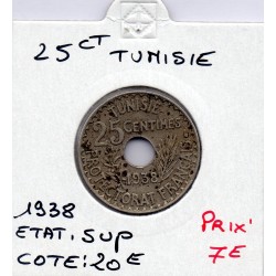 Tunisie, 25 Centimes 1938 - 1357 AH Sup, Lec 135 pièce de monnaie