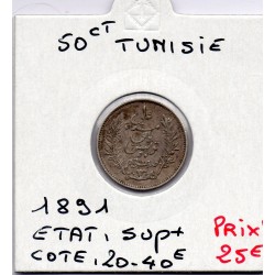 Tunisie, 50 Centimes 1891 - 1308 AH Sup+, Lec 136 pièce de monnaie