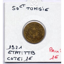 Tunisie, 50 Centimes 1921 - 1340 AH TTB, Lec 182 pièce de monnaie