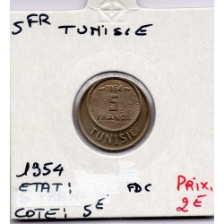 Tunisie, 5 francs 1954 - 1373 AH FDC, Lec 315 pièce de monnaie