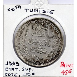 Tunisie, 20 francs 1939 - 1358 AH Sup- , Lec 371 pièce de monnaie
