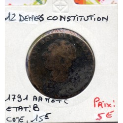 12 denier Constitution Louis XVI 1791 AA Metz B, France pièce de monnaie
