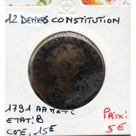 12 denier Constitution Louis XVI 1791 AA Metz B, France pièce de monnaie