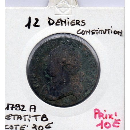 12 denier Constitution Louis XVI 1792 An 4 A Paris TB, France pièce de monnaie