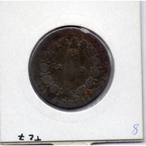 12 denier Constitution Louis XVI 1792 An 4 A Rose Paris TB, France pièce de monnaie