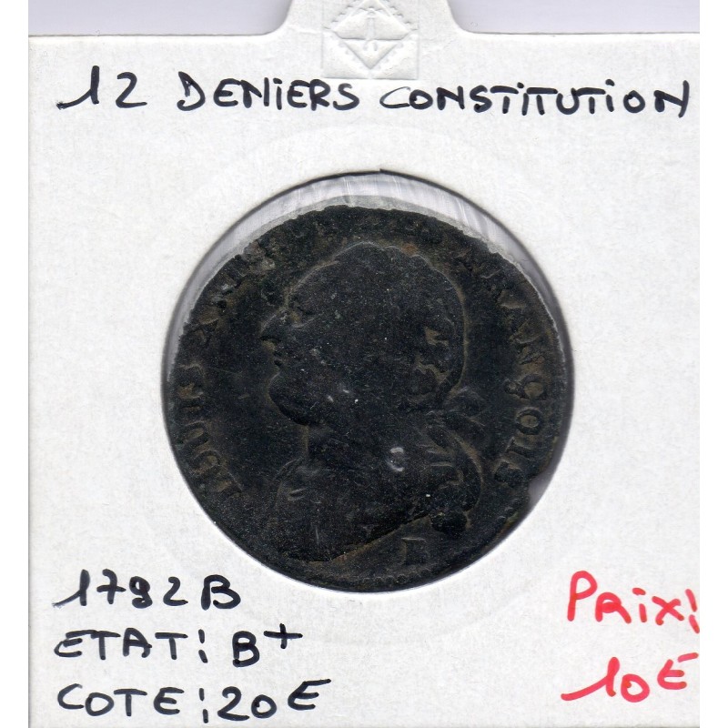 12 denier Constitution Louis XVI 1792 B Rouen B+, France pièce de monnaie