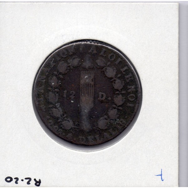 12 denier Constitution Louis XVI 1792 an 4/3 D Lyon TB+, France pièce de monnaie