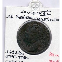 12 denier Constitution Louis XVI 1792 D. Dijon TTB-, France pièce de monnaie