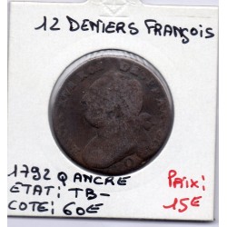 12 denier Constitution Louis XVI 1792 Q Ancre Perpignan TB-, France pièce de monnaie