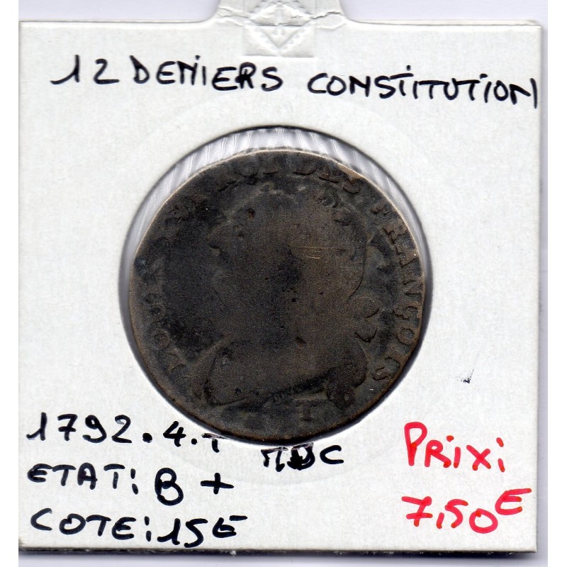 12 denier Constitution Louis XVI 1792 T Nantes B+, France pièce de monnaie