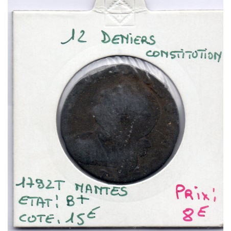 12 denier Constitution Louis XVI 1792 T Nantes B+, France pièce de monnaie