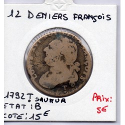 12 denier Constitution Louis XVI 1792 T. Saumur B, France pièce de monnaie