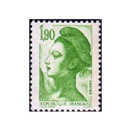 Timbre Yvert No 2424 Marianne type liberté de Delacroix 1.90fr vert