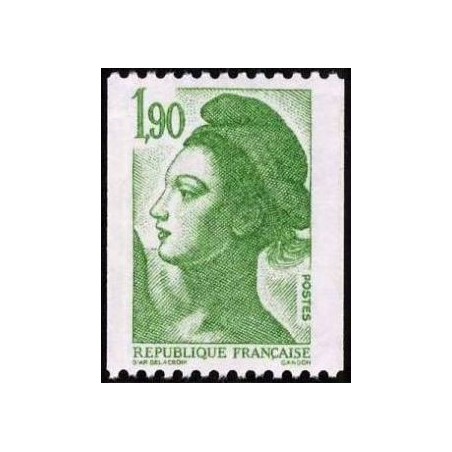 Timbre Yvert No 2426 Marianne type liberté de Delacroix 1.90fr vert de roulette