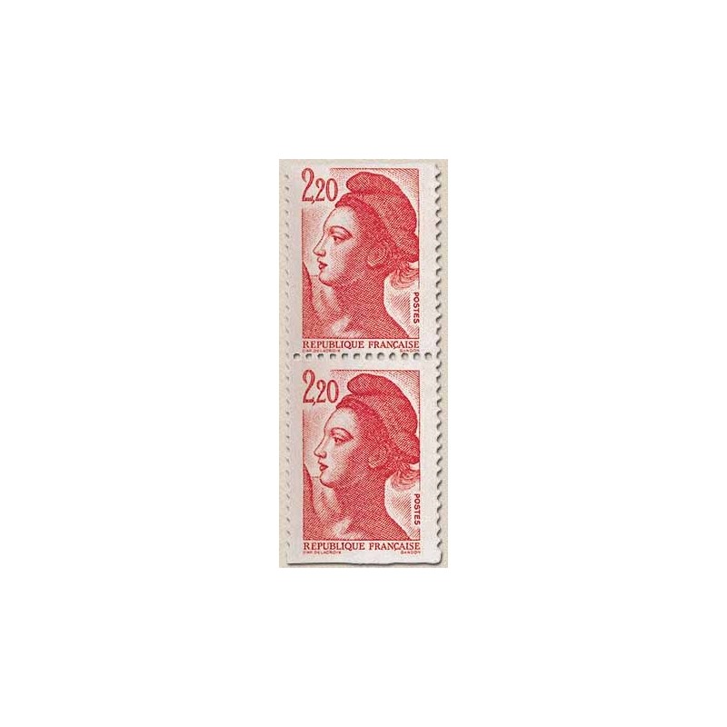 Timbres Yvert No 2427a Marianne type liberté de Delacroix 2.20fr rouge, paire verticale de carnet