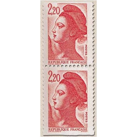 Timbres Yvert No 2427a Marianne type liberté de Delacroix 2.20fr rouge, paire verticale de carnet