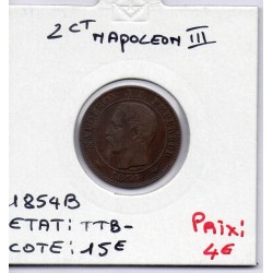 2 centimes Napoléon III tête nue 1854 B Rouen TTB-, France pièce de monnaie