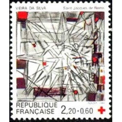 Timbre Yvert No 2449 Croix rouge Vitrail de Vieira da Silva