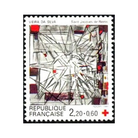 Timbre Yvert No 2449a Croix rouge Vitrail de Vieira da Silva, issu du carnet