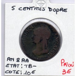 5 centimes Dupré An 8 AA Metz TB-, France pièce de monnaie