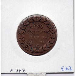 5 centimes Dupré An 9 G Genève TTB-, France pièce de monnaie