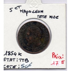 5 centimes Napoléon III tête nue 1854 K Bordeaux TTB, France pièce de monnaie