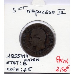 5 centimes Napoléon III tête nue 1855 MA chien Marseille B, France pièce de monnaie