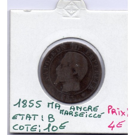 5 centimes Napoléon III tête nue 1855 MA ancre Marseille B, France pièce de monnaie