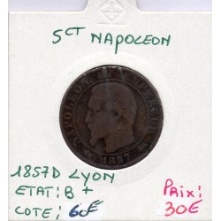 5 centimes Napoléon III tête nue 1857 D Lyon B+, France pièce de monnaie