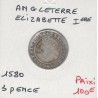 Angleterre Elisabeth 1ere 3 pence 1580 TB pièce de monnaie