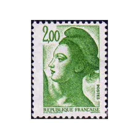 Timbre Yvert No 2484 Marianne type liberté de Delacroix 2.00fr vert