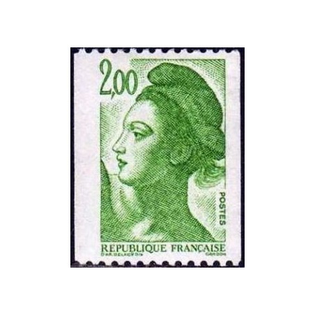 Timbre Yvert No 2487 Marianne type liberté de Delacroix 2.00fr vert de roulette