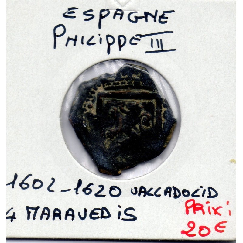 Espagne Philippe III 4 maravedis 1602-1620 Valladolid TB, KM 6.7 pièce de monnaie