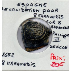 Espagne Philippe IV 8 maravedis 1652 Revalidé contramarque TB Seville pièce de monnaie